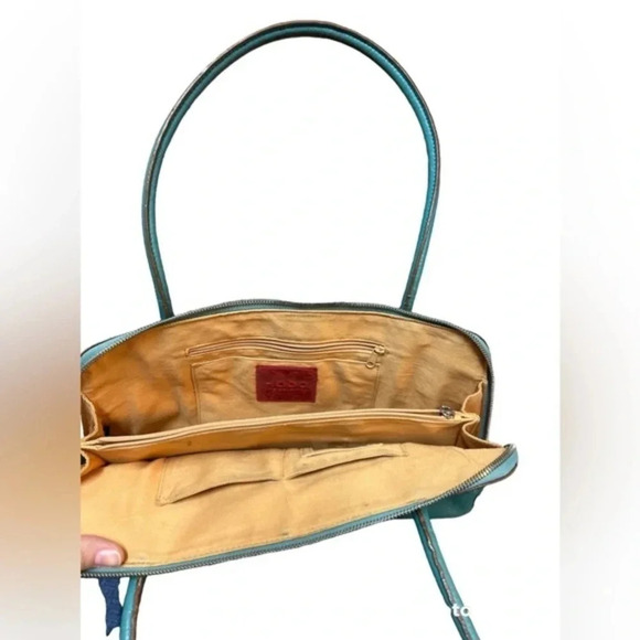 HOBO Paulina teal Leather Shoulder Bag‎ Zip Top Retro Oval Straps Bag Cha… - Picture 11 of 12